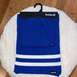 NWT Hurley Beanie and Scarf Set Blue/White